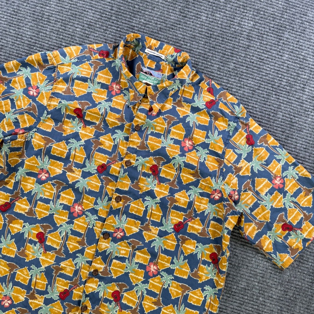 Reyn Spooner Hawaiian Shirt Mens Large Egyptian Cotton Ukulele Palm Tree Hut